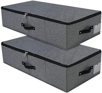 2PCS Foldable Under Bed Storage Box with Plastic Support Liner, Handles, Zipper lid, Blankets Clothes Comforters Storage Bin Organizer for Bedroom and Closet, 29×15×7inch, Black Grey