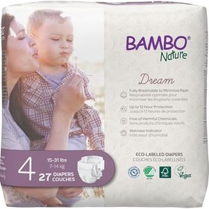 Bambo Nature Hypoallergenic Baby Diapers, Eco-Labelled Sustainable Diapers, Enhanced Leakage Protection, Totally Chlorine-Free, Skin Friendly, and Super Absorbent - Size 4 (27 Count)