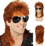 Sallcks Mens Mullet Wigs Orange Curly 70s 80s Retro Cosplay Costume Wig Rocker Disco Fancy Show Wigs