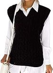 Women's Ladies Cable Knit Sleeveless Vest Knitted Jumper V Neck Tank Top Chunky Sweaters Pull Over Casual Plus Size 8-22 UK (Black, 12-14)