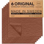 SUPERSCANDI Swedish Dishcloths for Kitchen Brown 6 Pack Reusable Compostable Kitchen Cloth Made in Sweden Cellulose Sponge Swedish Dish Cloths for Washing Dishes Reusable Paper Towels Washable