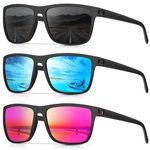 CIFOYA Sunglasses for Men Women, Polarized Mens Sunglasses Square for Driving Fishing Golf Lightweight Sun Glasses Shades UV400 Protection 3 Packs (Black/Ice Blue/Pink)