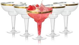 MATANA 48 Elegant Plastic Margarita Cocktail Glasses with Gold Rim (360ml / 12oz) - Sturdy & Reusable - Daiquiri Martini Glasses for Weddings Birthdays, Christmas & Outdoor Parties