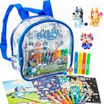 Bluey Ultimate Activity Backpack, 10+ Activities, Includes Backpack with 4 Sticker Suncatchers with 4 Suction Cups, 4 Surprise Scratch Arts, 2 Velv-its Posters, 1 Coloring Roll, 4 Markers, and More