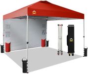 CROWN SHADES Canopy Tent 10x10 Pop Up Canopy Outdoor Shade with Pockets Sidewall, Easy Up Sun Shelter with One Person Set Up Center Lock, Portable Instant Camping Beach Canopy Tents, Red