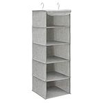 SONGMICS Hanging Closet Organizer, Hanging Storage Shelves, Hanging Closet Shelves, Space-Saving and Foldable, Metal Hooks and Bamboo Inserts, Light Gray URCH005W01