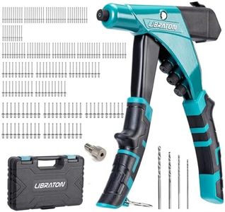 LIBRATON Professional Heavy Duty Rivet Gun, One-Handed Pop Rivet Gun Set, Robust Riveter with Shaft Container, Manual Riveting Tool, Tool-Free Interchangeable Heads, for Metal, Wood and Plastic