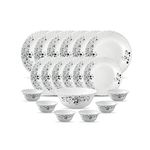 La Opala Diva, Classique Collection, Opal Glass Dinner Set 19 pcs, Mystrio Black, White