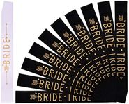 Yalbdopo 11 Pack Bride Tribe Sashes Set, 10 Pieces Black & 1 Piece White Hen Party Sashes Hen Do Accessories Decoration Team Bridal Shower Sash Bride and Girls Ladies Night Out for Hen Night Party