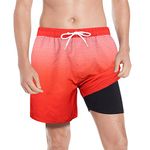 MILANKERR Men 5.5" Inseam Swimming Shorts Swimming Trunks Men Bathing Suit Beach Sports Swimsuit with Compression Liner,(Red Stripe,Large)