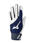 Mizuno MVP Adult Baseball Batting Glove, White-Navy, Large