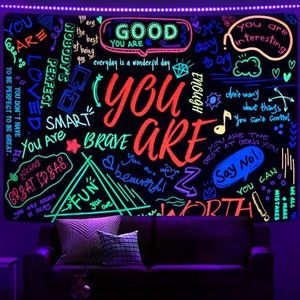 Uspring Blacklight You Are Tapestry UV Reactive Inspirational Quote Tapestries Colorful Classroom Kid Tapestry Positive Saying Wall Hanging Aesthetic Tapestry for Teen Girl Bedroom(59.1 x 82.7 inches)