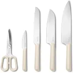 Caraway 5 Piece Knife Set - Premium German Steel Blade Kitchen Knives - Ergonomic Handles - No Microplastics - Cream