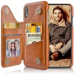 LOHASIC for iPhone XR Wallet Case, 5 Card Holder Leather Credit Slot Phone Cover for Men Women, Kickstand Magnetic Clasp Flip Folio Portfolio, Designer Fancy Travel Pocket 6.1" - Brown