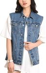 Flygo Women's Button Down Washed Denim Vest Sleeveless Jean Trucker Jacket (XX-Large, Blue)