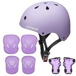 CELOID Kids Helmet Pad Set,Adjustable Kids Skateboard Bike Helmet Knee & Elbow Pads Wrist Guards 8-10-14 years Kids Protective Gear Set for Girls Boys Bicycle Roller Scooter Rollerblade Sport，Violet