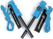 Swiss Safe 5-in-1 Magnesium Ferro Rod Fire Starter Survival Tool - Flint & Steel Striker, Compass, Paracord & Whistle - Emergency Kit for Backpacking, Camping, Hiking - All-Weather - Blue, 2-Pack