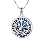 ECHOOY Compass Necklace 925 Sterling Silver Abalone Shell Pendant Viking Compass Chains for Women Men Viking Rune Amulet Jewellery Inspirational Travel Gift Father's Day