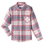 DILBYKE Boys' Casual Flannel Shirt Plaid Long Sleeve Checked Button Down Shirts for Kids, Soft Cotton Plush, Red Checked 9-10 Years