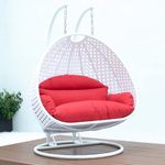 Disha Craft Designer Double Seater Heavy Iron Hanging Swing Chair with Tufted Soft Deep Cushion & Stand Backyard Relax for Indoor, Outdoor, Balcony, Patio, Home & Garden, Terrace (White + Red)