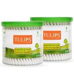 TULIPS Cotton Ear Buds/Swabs (pack of 2) with White PAPER Sticks (200/400 Tips) in a Jar