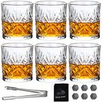 Whiskey Glasses 300ml Set of 6 Clear Whisky Tumblers Vintage Whiskey Glass Cups Lead Free Drinking Glasses for Scotch Bourbon Brandy Rum Cocktail Drinkware Glassware Barware Home Bar Party