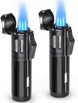 Laffizz 2 Pack Torch Lighter Triple 3 Jet Flame Refillable Butane Lighter Windproof Adjustable Portable Lighter for BBQ Candle Camping Men Women Gift (Butane Not Included) Black