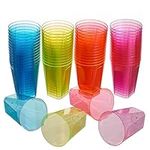MATANA 40 Neon Party Cups, Coloured Hard Plastic Cups, 210ml - Tumblers for Drinks, Cocktails, Desserts - Birthdays, Christmas, Picnic, BBQ, Parties - Sturdy & Reusable