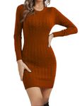 Gyabnw Jumper Dress for Women Crew Neck Sweater Dress Winter Chunky Cable Knit Long Sleeve Bodycon Dress Ladies Elegant Knitwear Mini Casual Dress