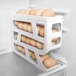 HOTUT 4 Tier Egg Holder for Fridge,Rolling Egg Dispenser Rack,Space Saving Egg Tray,Auto Rolling Fridge Egg Organizer,Automatically Rolling Egg Storage Container for Kitchen Refrigerator Table (White)