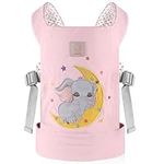 GAGAKU Baby Doll Carrier Kids Toy Baby Carrier Baby Doll Sling Reborn Doll Accessories Baby Annabell Doll Carrier with Adjustable Straps - Pink - Embroidered Baby Elefant