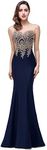 Babyonlinedress Women's Lace Applique Long Formal Mermaid Evening Prom Dresses Wedding Guest Party Dress,Dark Navy L