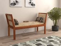 NISHA FURNITURE Solid Sheesham Wood 2 Seater Bench for Living Room, Wooden Bench for Home, Balcony and Outdoor, 2 Seater Couch with Armrest in Natural Teak Finish