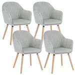 WOLTU Light Grey Kitchen Dining Chairs Set of 4 Upholstered Counter Lounge Living Room Corner Chairs with Arms & Backrest Solid Nature Wood Legs Reception Chairs Velvet Tub Chairs Armchairs