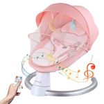 Uuoeebb Electric Baby Bouncer with Bluetooth, Baby Bouncer Chair with 5 Swing Speed, 3-Stage Timer and Remote Control, Portable Baby Swing Chair from Birth for 0 Months Plus Newborn Boys Girls (Pink)