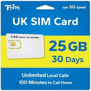 UK SIM Card 30 Days | 25Gb High Speed Data + Unlimited Local Calls and Text + 100 Minutes to Call Home | Get Local UK Number Before Travel.