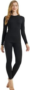 LANBAOSI Ensemble de sous-vêtement Thermique Femme à Manches Longues Couche de Base Haut et Pantalon Chaud Leggings pour Automne/Hiver（Noir） S