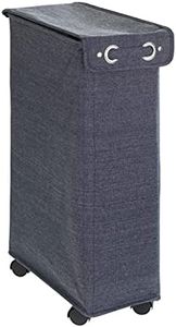 WENKO Slim Laundry Basket with Wheels, Thin Laundry Hamper, Rolling Laundry Bin with Lid, Space Saving Narrow Laundry Hamper for dirty Clothes Storage, 23.6 x 15.8 x 7.3 in, Blue