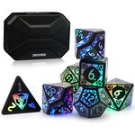 DND Dice Rechargeable with Charging Box, 7 PCS LED Electronic Dices, Dungeons and Dragons Polyhedral Sets for Tabletop Games ZHOORQI D&D MTG Pathfinder Role Playing Game(3Color Light up)