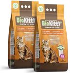 BioKitty Clumping Cat Litter, 99% dust free, highly absorbent natural mineral bentonite cat litter, baby powder scented long lasting odour control clumping cat litter, 2x8.5kg/20L 2 bags (baby powder)