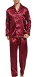 Men's Pyjama Set, Satin Sleepwear, Long Sleeves, Loungewear, maroon/black, L