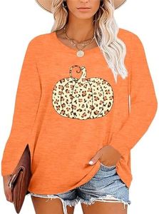 Chulianyouhuo Plus Size Halloween Pumpkin T Shirt Women Long Sleeve Fall Graphic Tees Thanksgiving Gift Tops Blouse Yellow-orange