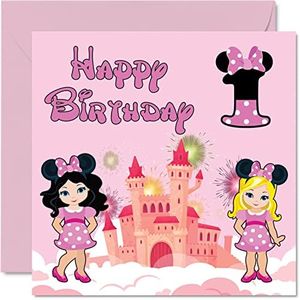 1st Birthday Card Girl - Fantasy Castle Mouse - Happy Birthday Card 1 Year Old Girl, Girls Birthday Cards for Her, 145mm x 145mm Greeting Card for Daughter, Niece, Granddaughter, Sister, God Daughter