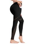 ALONG FIT Soft Mesh Yoga Pants with Side Pockets Workout High Waist Breathable Stretchy Leggings for Women (BK011 CA,XL )