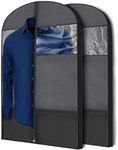 Plixio 43" Black Garment Bags for Travel or Hanging Clothes Storage - Suit Bags Carriers Covers for Men & Women - Dresses, Shirts, Fur Coats, Jackets - Zippered Breathable Gusset Clothing Storage Bags