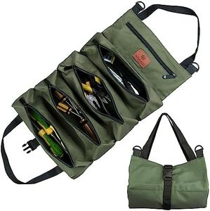 Sinand Bolsa herramientas, bolsa de lona para llaves inglesas, caja de herramientas con 5 bolsillos con cremallera, ideal para fontaneros y electricistas (Verde)
