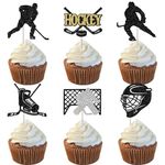 YCTHUNFISH 24 Pack Hockey Theme Birthday Cupcake Toppers Glitter Ice Hockey Players Cupcake Picks for Ice Hockey Sports Theme Baby Shower Kids Birthday Party Cake Decorations