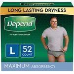 Depend FIT-FLEX Incontinence Underwear for Men, Maximum Absorbency, Disposable, Large, Grey, 52 Count (2 x 26)