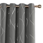 Deconovo Extra Long Grommet Blackout Curtains Silver Foil Wave Printed Room Darkening Curtain Thermal Insulated Energy Saving Drapes for Sliding Glass Door 52W x 108L Inches Grey 2 Panels