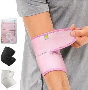 Bracoo Elbow Brace, Reversible Neoprene Support Wrap for Joint, Arthritis Pain Relief, Tendonitis, Sports Injury Recovery, ES10, 1 Count (Pink)